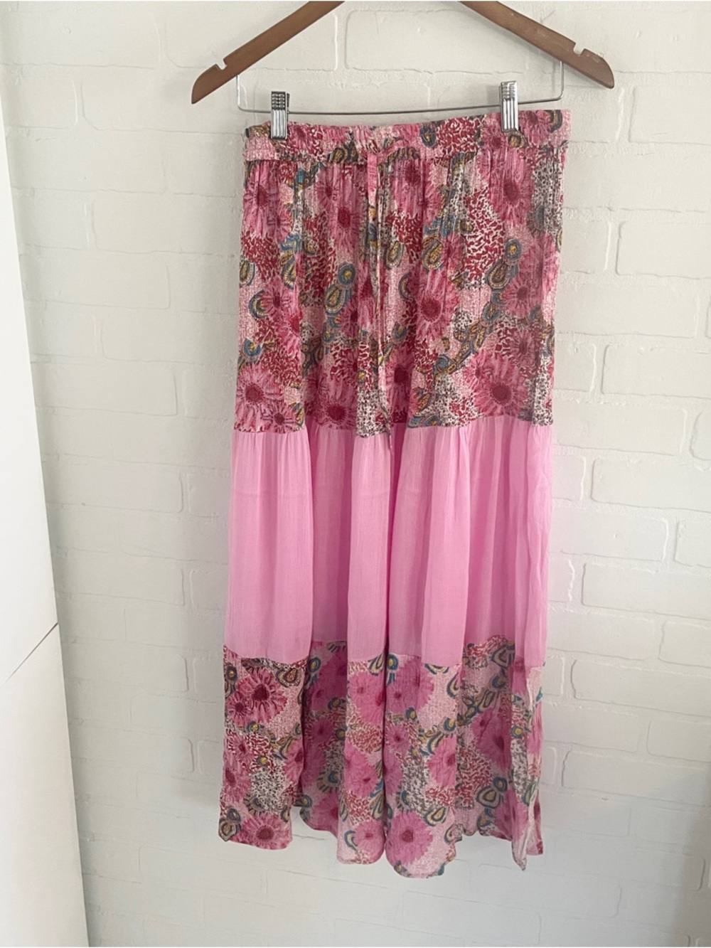 Vintage Boho Tiered Summer Maxi Skirt Sheer Panel Floral Romantic One Size S-L - Picture 4 of 13